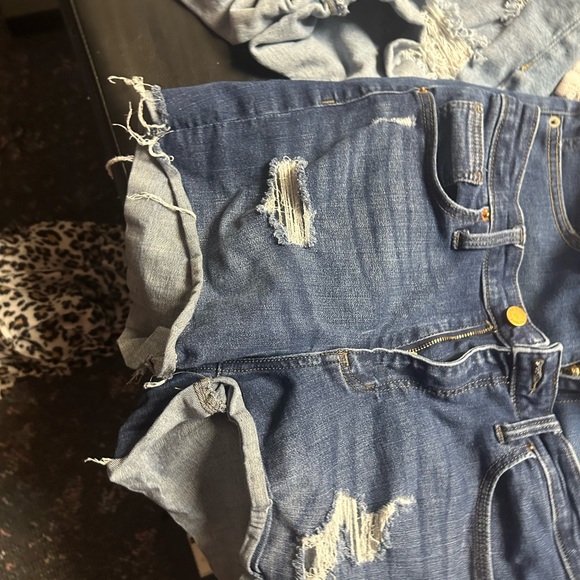 American Threads Distressed Light and Medium Blue Jean Shorts - Picture 2 of 9